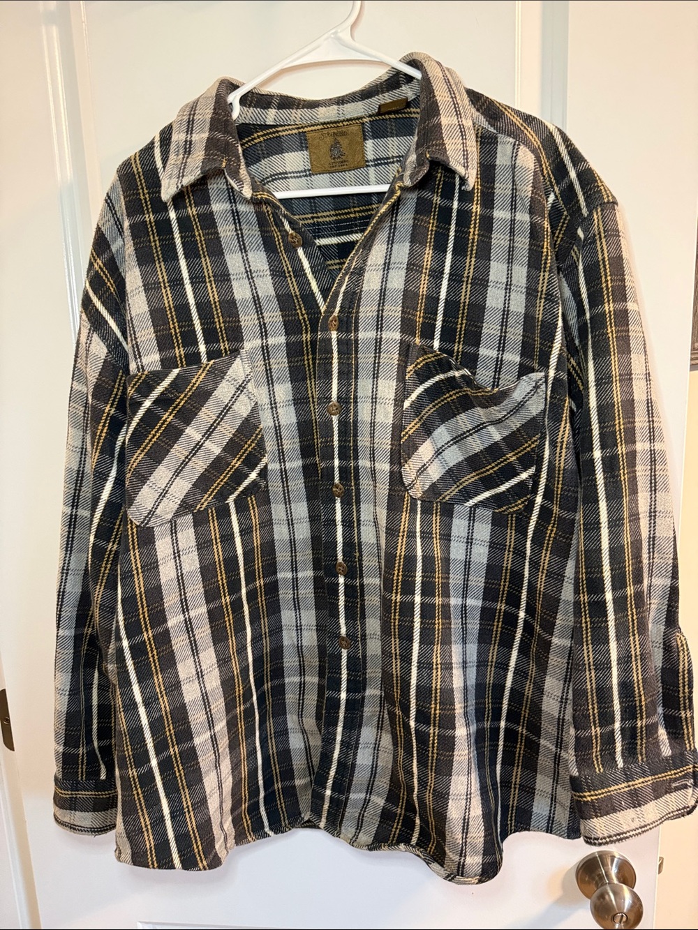 Vintage 90s 100% Cotton Heavyweight Plaid Flannel Shirt Mens XL Earth Tones
